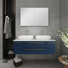 Load image into Gallery viewer, Fresca Lucera 48&quot; Royal Blue Wall Hung Double Vessel Sink Modern Bathroom Vanity w/ Medicine Cabinet- Fresca
