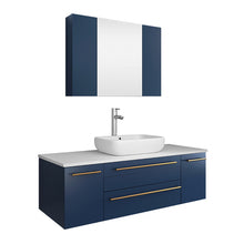 Load image into Gallery viewer, Fresca Lucera 48&quot; Royal Blue Wall Hung Vessel Sink Modern Bathroom Vanity w/ Medicine Cabinet- Fresca