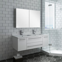 Load image into Gallery viewer, Fresca Lucera 48&quot; White Wall Hung Double Undermount Sink Modern Bathroom Vanity w/ Medicine Cabinet- Fresca