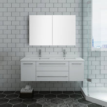 Load image into Gallery viewer, Fresca Lucera 48&quot; White Wall Hung Double Undermount Sink Modern Bathroom Vanity w/ Medicine Cabinet- Fresca