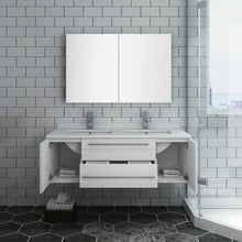 Load image into Gallery viewer, Fresca Lucera 48&quot; White Wall Hung Double Undermount Sink Modern Bathroom Vanity w/ Medicine Cabinet- Fresca