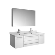 Load image into Gallery viewer, Fresca Lucera 48&quot; White Wall Hung Double Undermount Sink Modern Bathroom Vanity w/ Medicine Cabinet- Fresca