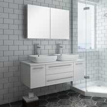 Load image into Gallery viewer, Fresca Lucera 48&quot; White Wall Hung Double Vessel Sink Modern Bathroom Vanity w/ Medicine Cabinet- Fresca