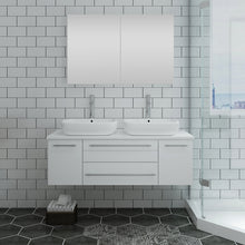 Load image into Gallery viewer, Fresca Lucera 48&quot; White Wall Hung Double Vessel Sink Modern Bathroom Vanity w/ Medicine Cabinet- Fresca