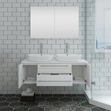 Load image into Gallery viewer, Fresca Lucera 48&quot; White Wall Hung Double Vessel Sink Modern Bathroom Vanity w/ Medicine Cabinet- Fresca