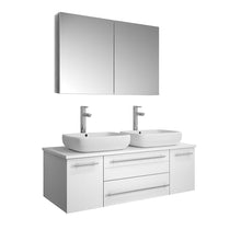 Load image into Gallery viewer, Fresca Lucera 48&quot; White Wall Hung Double Vessel Sink Modern Bathroom Vanity w/ Medicine Cabinet- Fresca