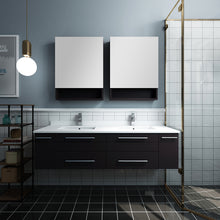 Load image into Gallery viewer, Fresca Lucera 60&quot; Espresso Wall Hung Double Undermount Sink Modern Bathroom Vanity w/ Medicine Cabinets- Fresca