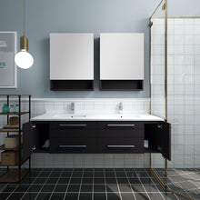 Load image into Gallery viewer, Fresca Lucera 60&quot; Espresso Wall Hung Double Undermount Sink Modern Bathroom Vanity w/ Medicine Cabinets- Fresca