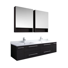 Load image into Gallery viewer, Fresca Lucera 60&quot; Espresso Wall Hung Double Undermount Sink Modern Bathroom Vanity w/ Medicine Cabinets- Fresca