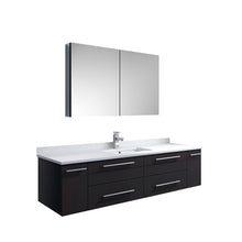 Load image into Gallery viewer, Fresca Lucera 60&quot; Espresso Wall Hung Single Undermount Sink Modern Bathroom Vanity w/ Medicine Cabinet- Fresca