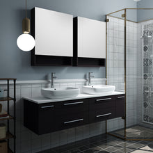 Load image into Gallery viewer, Fresca Lucera 60&quot; Espresso Wall Hung Double Vessel Sink Modern Bathroom Vanity w/ Medicine Cabinets- Fresca