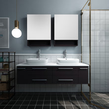 Load image into Gallery viewer, Fresca Lucera 60&quot; Espresso Wall Hung Double Vessel Sink Modern Bathroom Vanity w/ Medicine Cabinets- Fresca