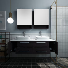 Load image into Gallery viewer, Fresca Lucera 60&quot; Espresso Wall Hung Double Vessel Sink Modern Bathroom Vanity w/ Medicine Cabinets- Fresca