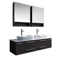 Load image into Gallery viewer, Fresca Lucera 60&quot; Espresso Wall Hung Double Vessel Sink Modern Bathroom Vanity w/ Medicine Cabinets- Fresca