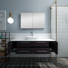 Load image into Gallery viewer, Fresca Lucera 60&quot; Espresso Wall Hung Single Vessel Sink Modern Bathroom Vanity w/ Medicine Cabinet- Fresca