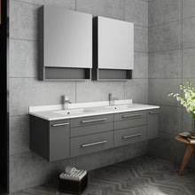 Load image into Gallery viewer, Fresca Lucera 60&quot; Gray Wall Hung Double Undermount Sink Modern Bathroom Vanity w/ Medicine Cabinets- Fresca