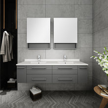 Load image into Gallery viewer, Fresca Lucera 60&quot; Gray Wall Hung Double Undermount Sink Modern Bathroom Vanity w/ Medicine Cabinets- Fresca