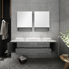 Load image into Gallery viewer, Fresca Lucera 60&quot; Gray Wall Hung Double Undermount Sink Modern Bathroom Vanity w/ Medicine Cabinets- Fresca