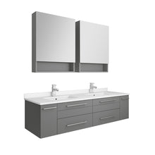 Load image into Gallery viewer, Fresca Lucera 60&quot; Gray Wall Hung Double Undermount Sink Modern Bathroom Vanity w/ Medicine Cabinets- Fresca