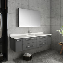 Load image into Gallery viewer, Fresca Lucera 60&quot; Gray Wall Hung Single Undermount Sink Modern Bathroom Vanity w/ Medicine Cabinet- Fresca