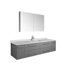 Load image into Gallery viewer, Fresca Lucera 60&quot; Gray Wall Hung Single Undermount Sink Modern Bathroom Vanity w/ Medicine Cabinet- Fresca