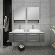 Load image into Gallery viewer, Fresca Lucera 60&quot; Gray Wall Hung Double Vessel Sink Modern Bathroom Vanity w/ Medicine Cabinets- Fresca