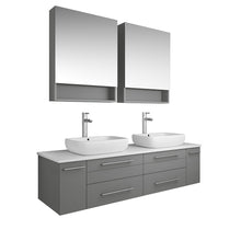 Load image into Gallery viewer, Fresca Lucera 60&quot; Gray Wall Hung Double Vessel Sink Modern Bathroom Vanity w/ Medicine Cabinets- Fresca