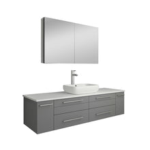 Load image into Gallery viewer, Fresca Lucera 60&quot; Gray Wall Hung Single Vessel Sink Modern Bathroom Vanity w/ Medicine Cabinet- Fresca