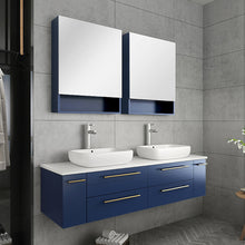 Load image into Gallery viewer, Fresca Lucera 60&quot; Royal Blue Wall Hung Double Vessel Sink Modern Bathroom Vanity w/ Medicine Cabinets- Fresca