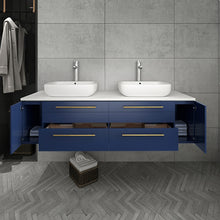 Load image into Gallery viewer, Fresca Lucera 60&quot; Royal Blue Wall Hung Double Vessel Sink Modern Bathroom Vanity w/ Medicine Cabinets- Fresca