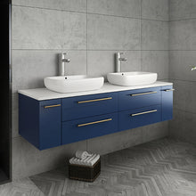 Load image into Gallery viewer, Fresca Lucera 60&quot; Royal Blue Wall Hung Double Vessel Sink Modern Bathroom Vanity w/ Medicine Cabinets- Fresca