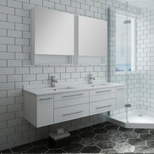 Load image into Gallery viewer, Fresca Lucera 60&quot; White Wall Hung Double Undermount Sink Modern Bathroom Vanity w/ Medicine Cabinets- Fresca