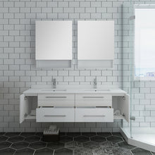Load image into Gallery viewer, Fresca Lucera 60&quot; White Wall Hung Double Undermount Sink Modern Bathroom Vanity w/ Medicine Cabinets- Fresca
