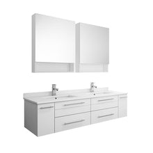 Load image into Gallery viewer, Fresca Lucera 60&quot; White Wall Hung Double Undermount Sink Modern Bathroom Vanity w/ Medicine Cabinets- Fresca