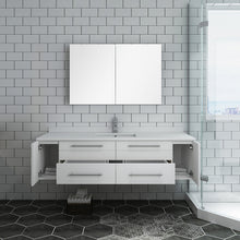 Load image into Gallery viewer, Fresca Lucera 60&quot; White Wall Hung Single Undermount Sink Modern Bathroom Vanity w/ Medicine Cabinet- Fresca