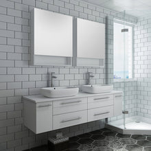 Load image into Gallery viewer, Fresca Lucera 60&quot; White Wall Hung Double Vessel Sink Modern Bathroom Vanity w/ Medicine Cabinets- Fresca