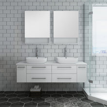 Load image into Gallery viewer, Fresca Lucera 60&quot; White Wall Hung Double Vessel Sink Modern Bathroom Vanity w/ Medicine Cabinets- Fresca