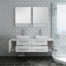 Load image into Gallery viewer, Fresca Lucera 60&quot; White Wall Hung Double Vessel Sink Modern Bathroom Vanity w/ Medicine Cabinets- Fresca