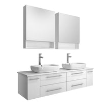 Load image into Gallery viewer, Fresca Lucera 60&quot; White Wall Hung Double Vessel Sink Modern Bathroom Vanity w/ Medicine Cabinets- Fresca