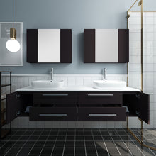 Load image into Gallery viewer, Fresca Lucera 72&quot; Espresso Wall Hung Double Vessel Sink Modern Bathroom Vanity w/ Medicine Cabinets- Fresca