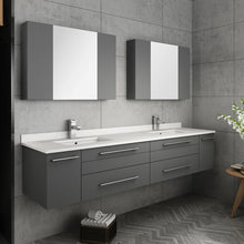 Load image into Gallery viewer, Fresca Lucera 72&quot; Gray Wall Hung Double Undermount Sink Modern Bathroom Vanity w/ Medicine Cabinets- Fresca