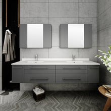 Load image into Gallery viewer, Fresca Lucera 72&quot; Gray Wall Hung Double Undermount Sink Modern Bathroom Vanity w/ Medicine Cabinets- Fresca