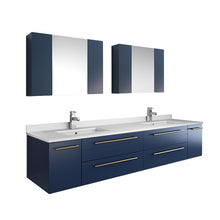 Load image into Gallery viewer, Fresca Lucera 72&quot; Royal Blue Wall Hung Double Undermount Sink Modern Bathroom Vanity w/ Medicine Cabinets- Fresca