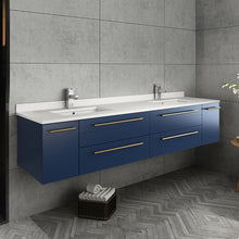 Load image into Gallery viewer, Fresca Lucera 72&quot; Royal Blue Wall Hung Double Undermount Sink Modern Bathroom Vanity w/ Medicine Cabinets- Fresca