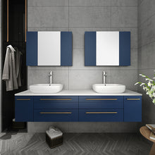 Load image into Gallery viewer, Fresca Lucera 72&quot; Royal Blue Wall Hung Double Vessel Sink Modern Bathroom Vanity w/ Medicine Cabinets- Fresca