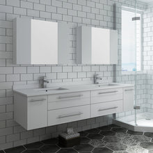 Load image into Gallery viewer, Fresca Lucera 72&quot; White Wall Hung Double Undermount Sink Modern Bathroom Vanity w/ Medicine Cabinets- Fresca