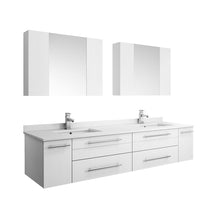 Load image into Gallery viewer, Fresca Lucera 72&quot; White Wall Hung Double Undermount Sink Modern Bathroom Vanity w/ Medicine Cabinets- Fresca
