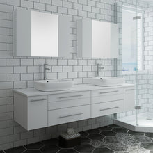 Load image into Gallery viewer, Fresca Lucera 72&quot; White Wall Hung Double Vessel Sink Modern Bathroom Vanity w/ Medicine Cabinets- Fresca