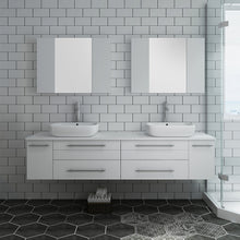 Load image into Gallery viewer, Fresca Lucera 72&quot; White Wall Hung Double Vessel Sink Modern Bathroom Vanity w/ Medicine Cabinets- Fresca