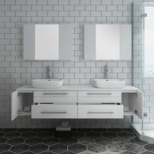 Load image into Gallery viewer, Fresca Lucera 72&quot; White Wall Hung Double Vessel Sink Modern Bathroom Vanity w/ Medicine Cabinets- Fresca